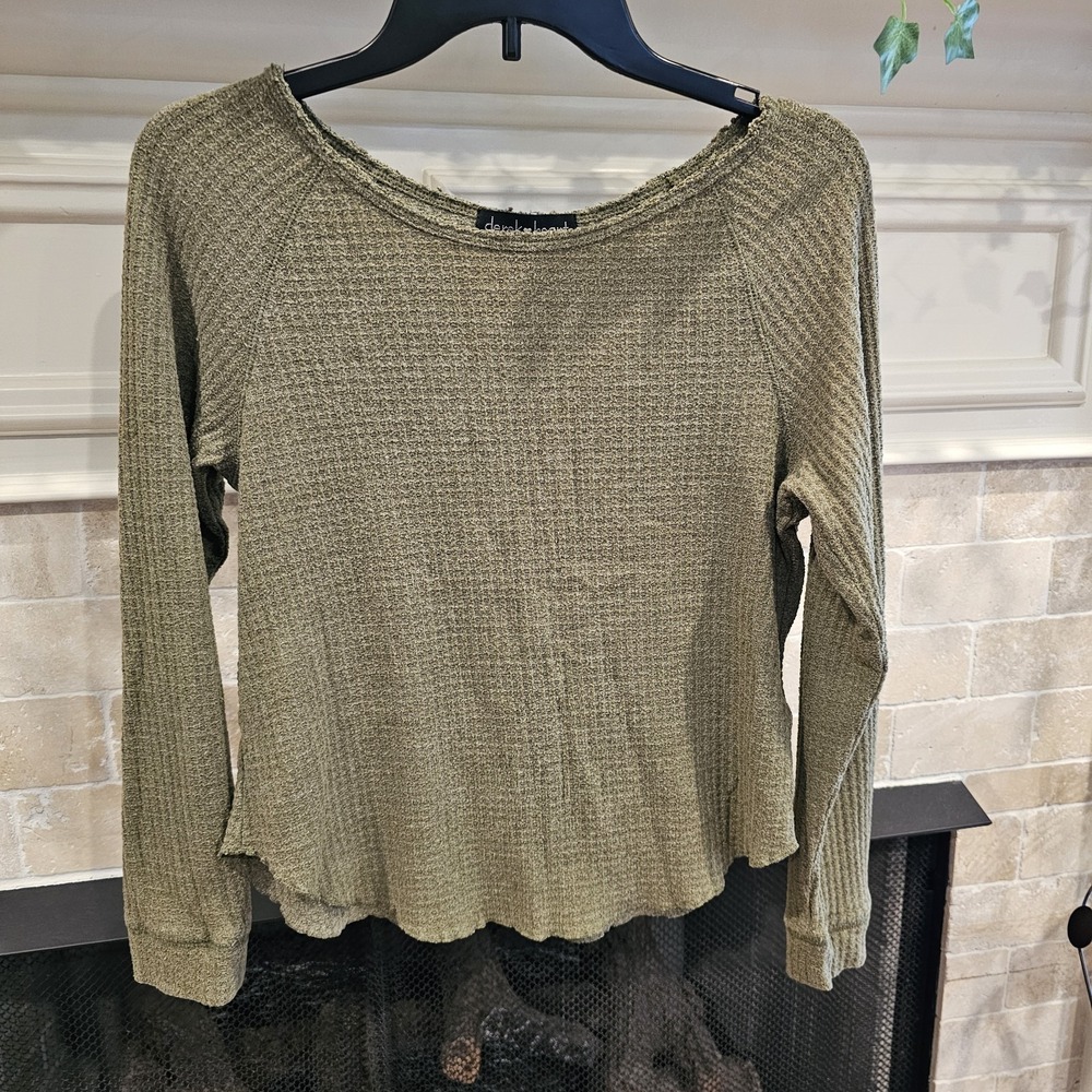 Derek Hart Waffle Knit Large Green Womens Top